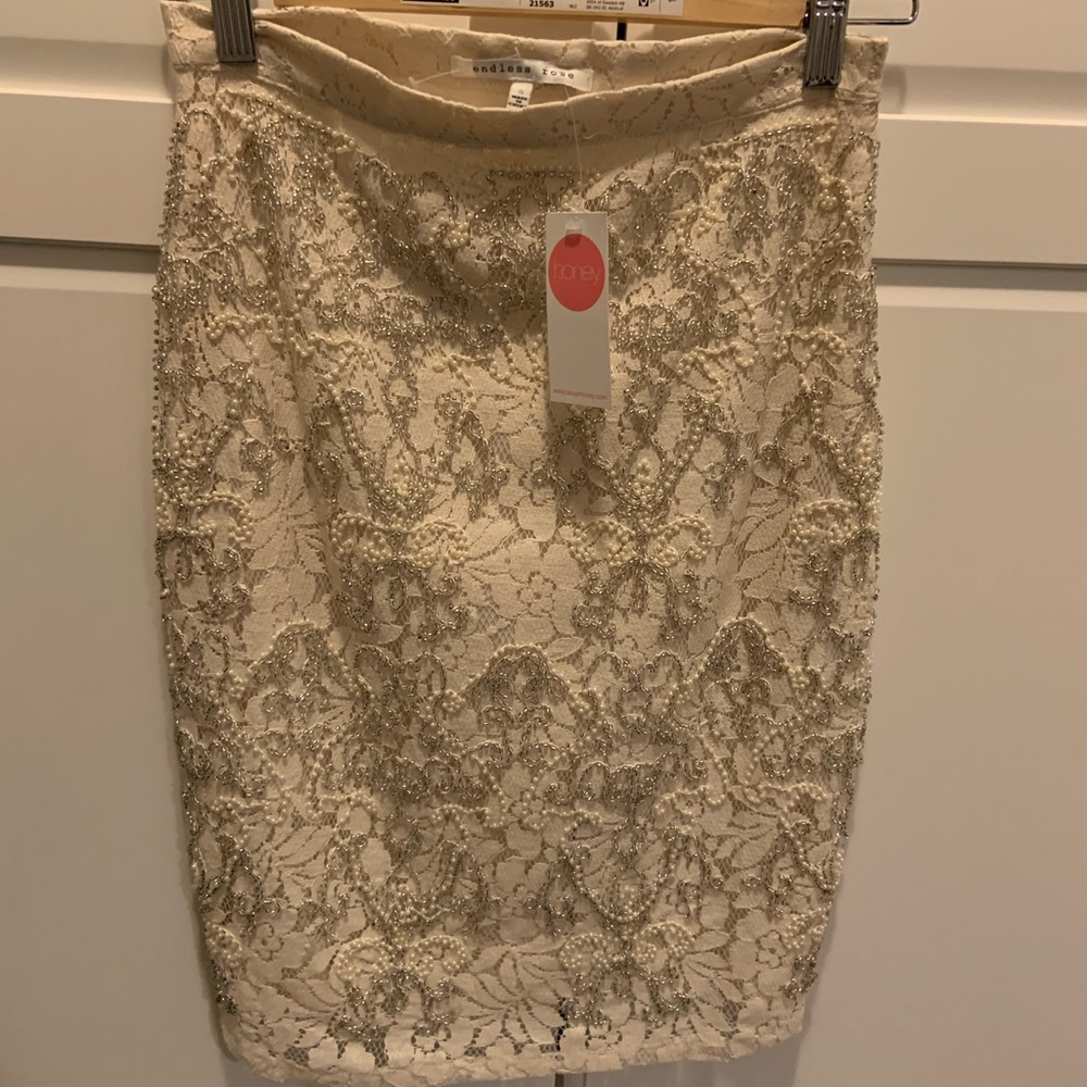 Endless rose beaded creme skirt - NWT